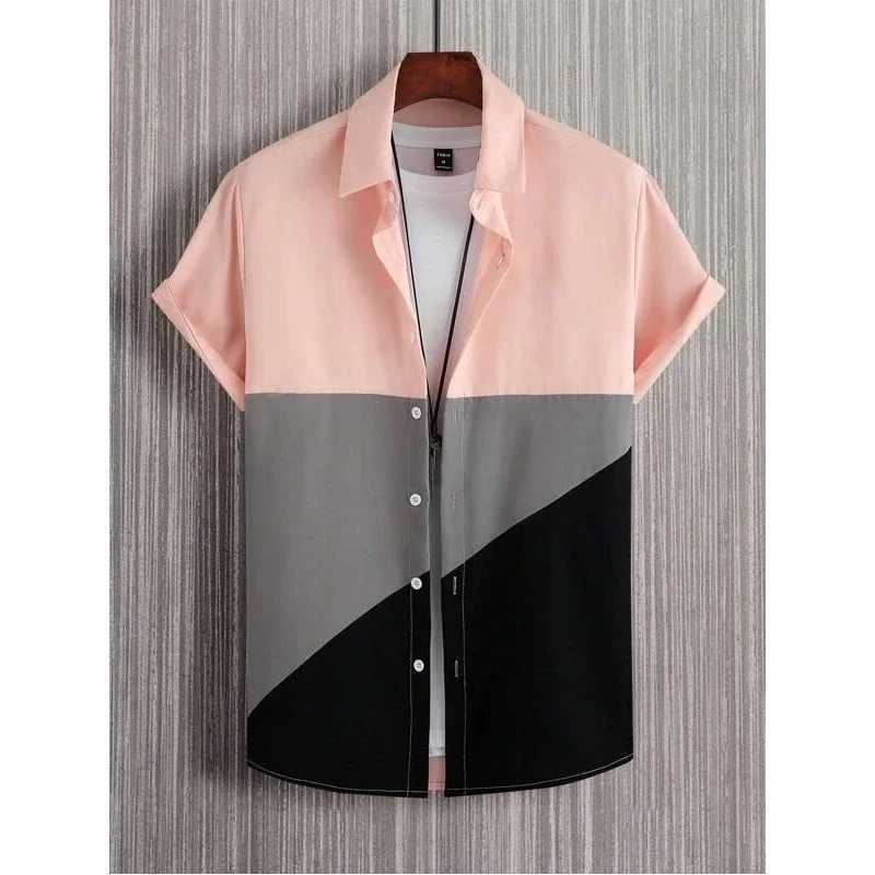 Men Blouses 3D Print Trichromatic splicing Shirt Man Woman Casual Fashion Short Sleeves Shirts Button Lapel Streetwear ClothesXJ250121