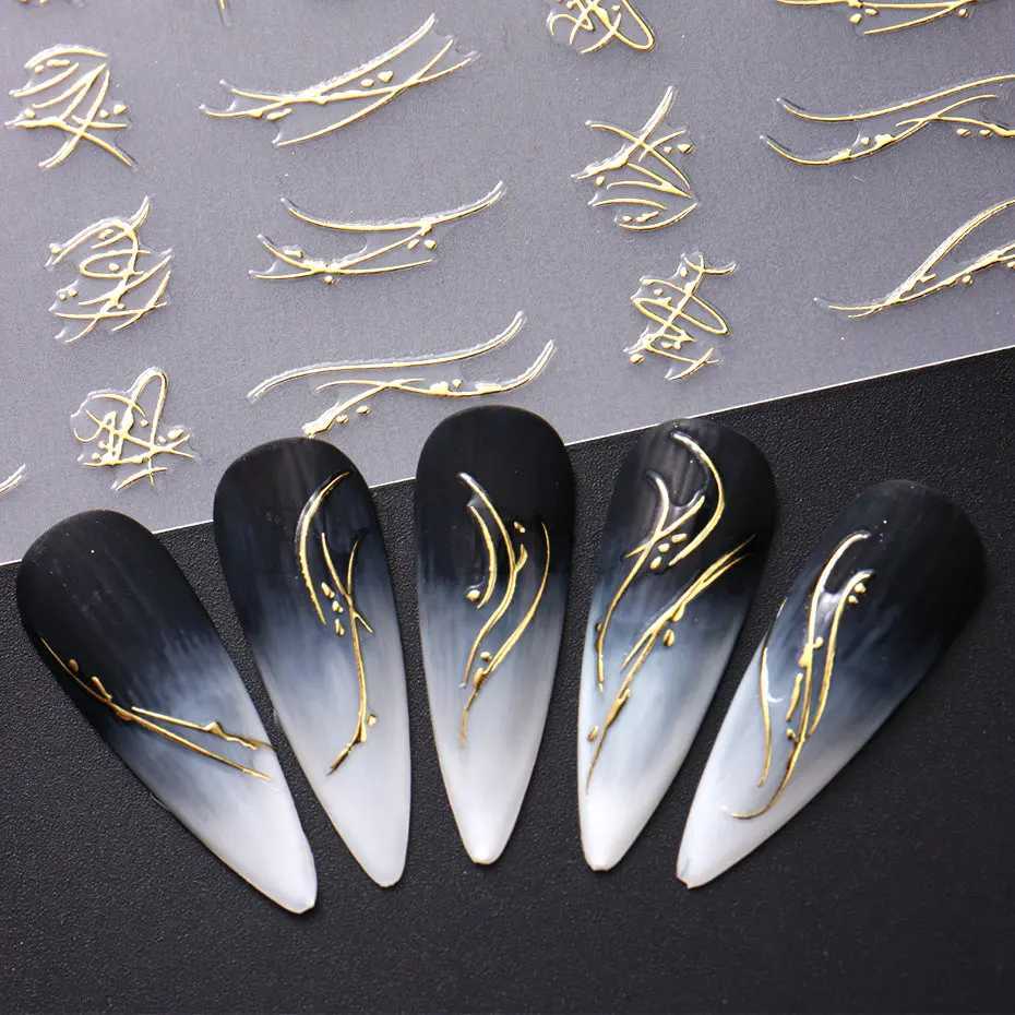 3D Golden Stripe Lines Sticker For Nails Metal Strip Tape Design Marble Ribbon Bow Flower Nail Art Adhesive Decal Manicure DecorXJ250120