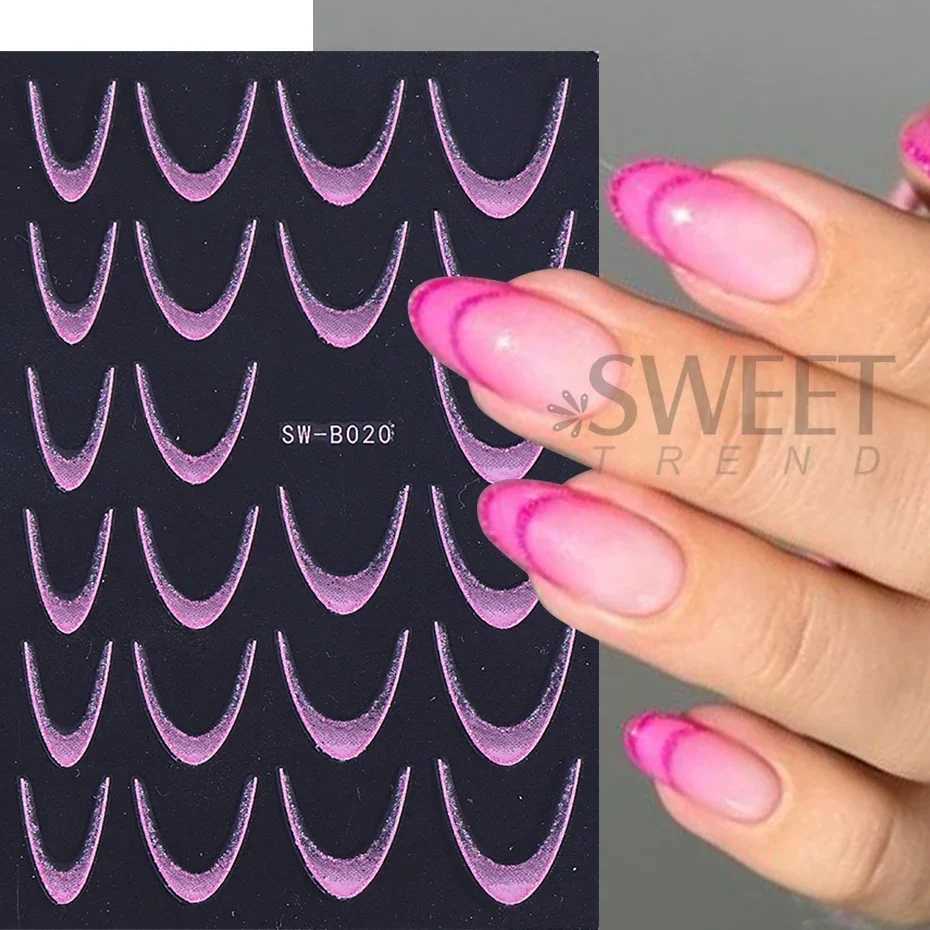 Glitter Gradient French Line Nail Art Stickers 3D Self-Adhesive Decals Design Nail Tips Guides for DIY Manicure Decoration ToolsXJ250120