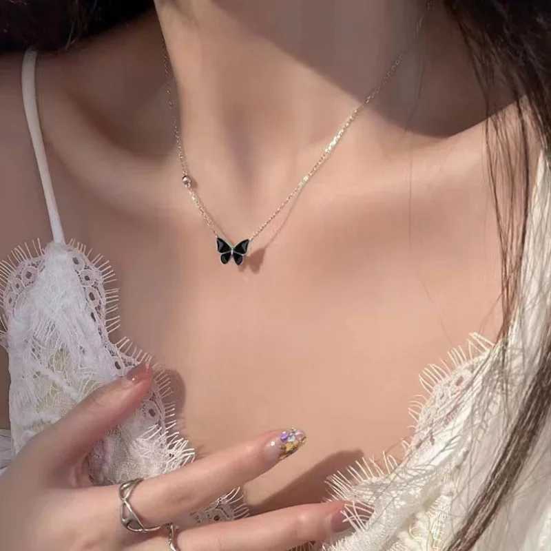 Black Butterfly Pendant Necklace for Women Personality Light Luxury Clavicle Chain Fashion Collar Chain Jewellery XJ250121