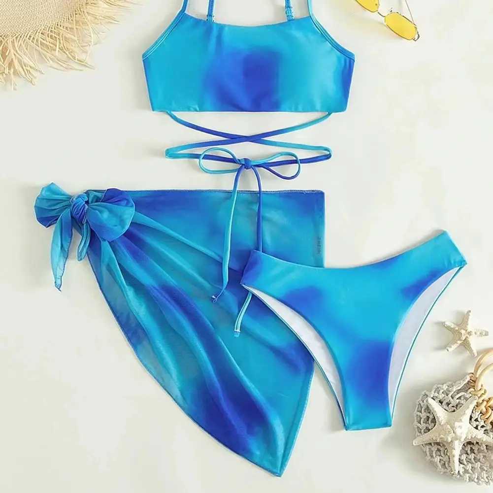 3Pcs/Set Women Bikini Set Tie-dye Print Sling Bra High Waist Briefs Set Swimwear Quick Drying Swimsuit Lady Beachwear SetXJ250120