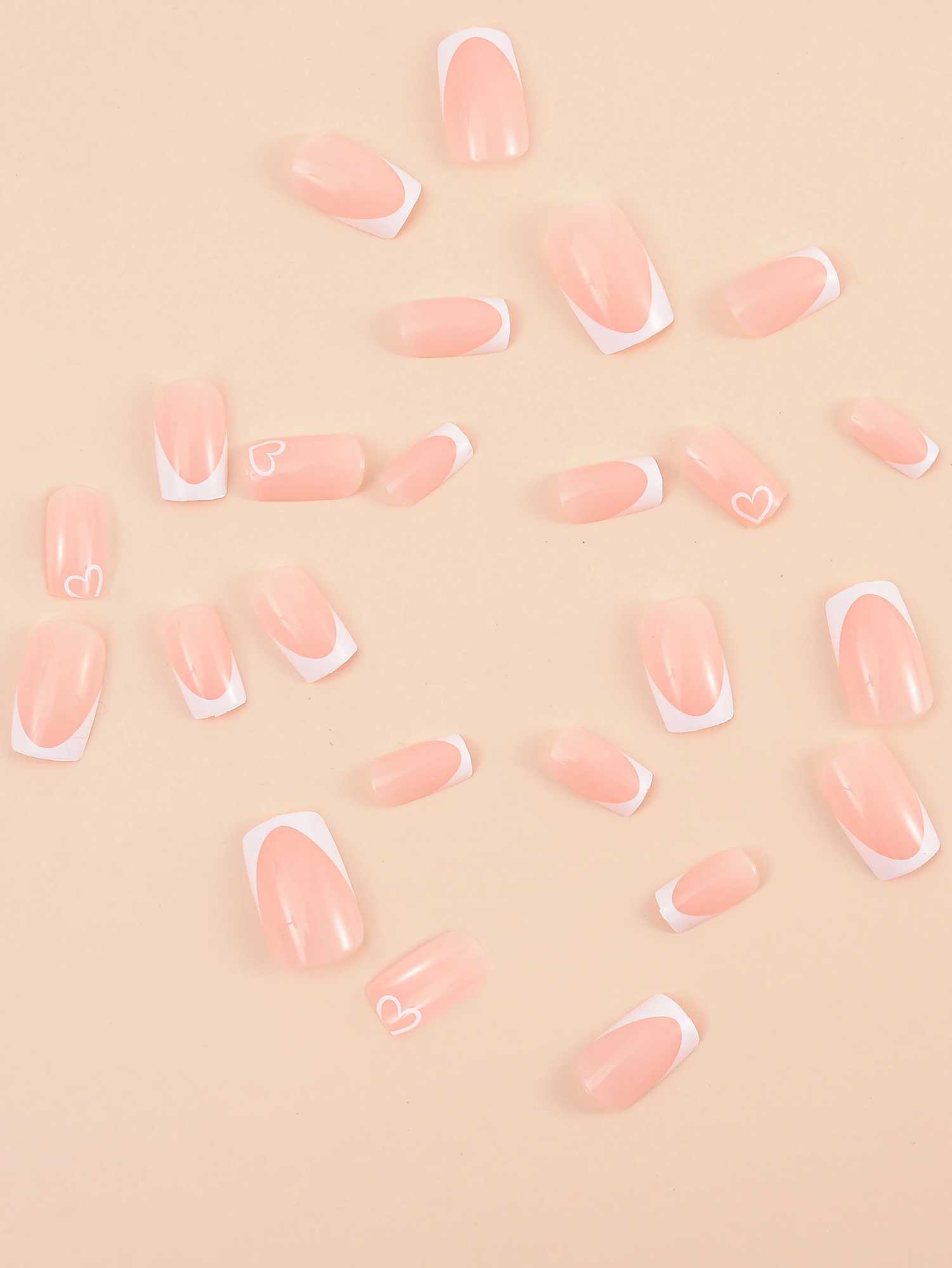 24 Pcs white Long Square French Press On Nails Love Design Nails tool 1pc Nail File 1Nail Glue Sticker Kit Nails For Girl MW250120
