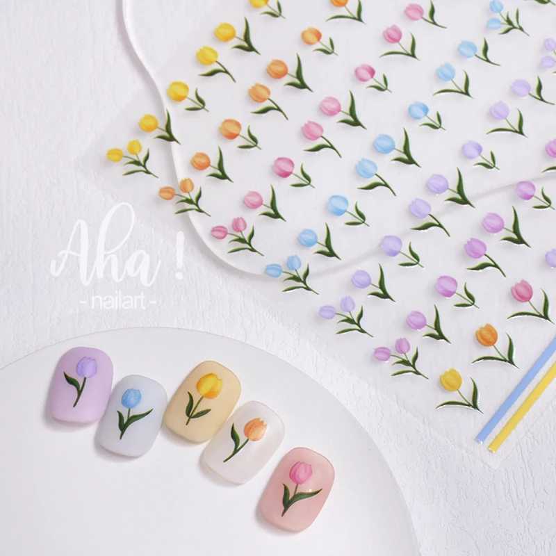 1pcs 3D Tulip Nail Art Sticker Spring Summer Daisy Flower Bouquet Self-Adhesive Decals 8x10cm Aha Kawaii Bear Rainbow SlidersXJ250120