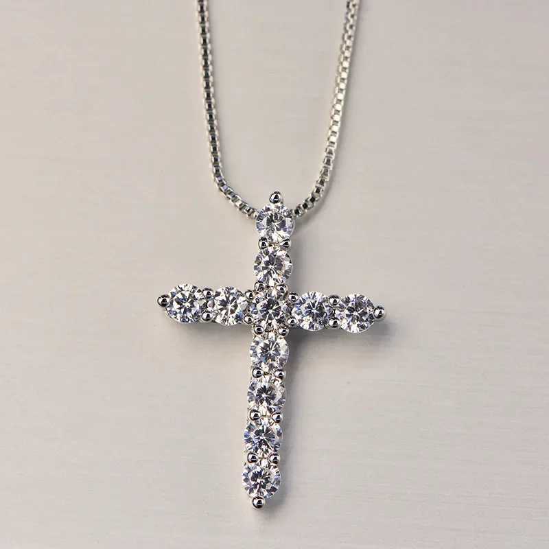 Fine Luxury crystal classic cross 925 sterling silver Pendant Necklace For Woman men charm Fashion party wedding Jewelry GiftsXJ250114