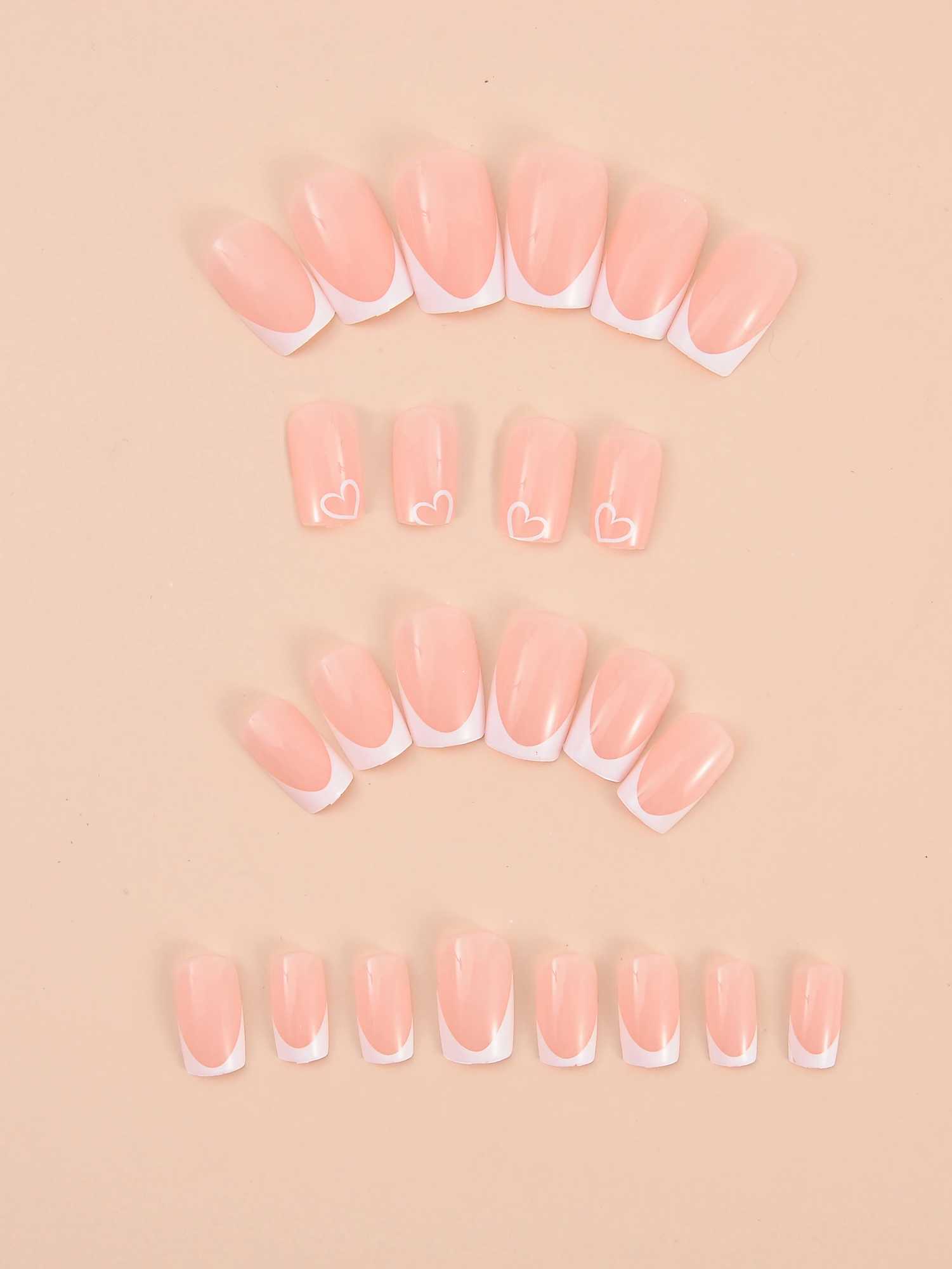 24 Pcs white Long Square French Press On Nails Love Design Nails tool 1pc Nail File 1Nail Glue Sticker Kit Nails For Girl MW250120