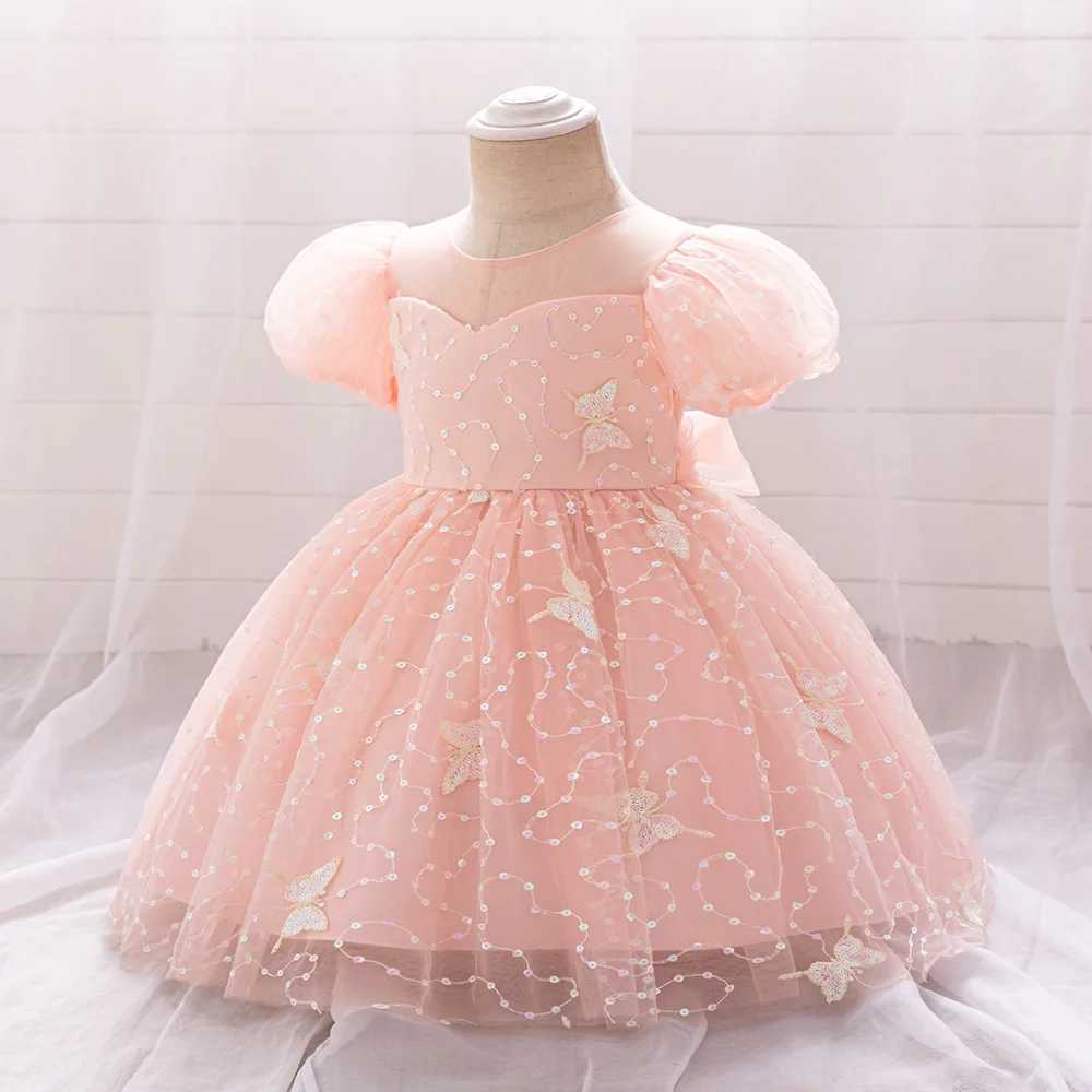 Summer sequin butterfly baby dress sheer 1 birthday baptismal princess wedding childrens party dress girl formal evening dress X250203
