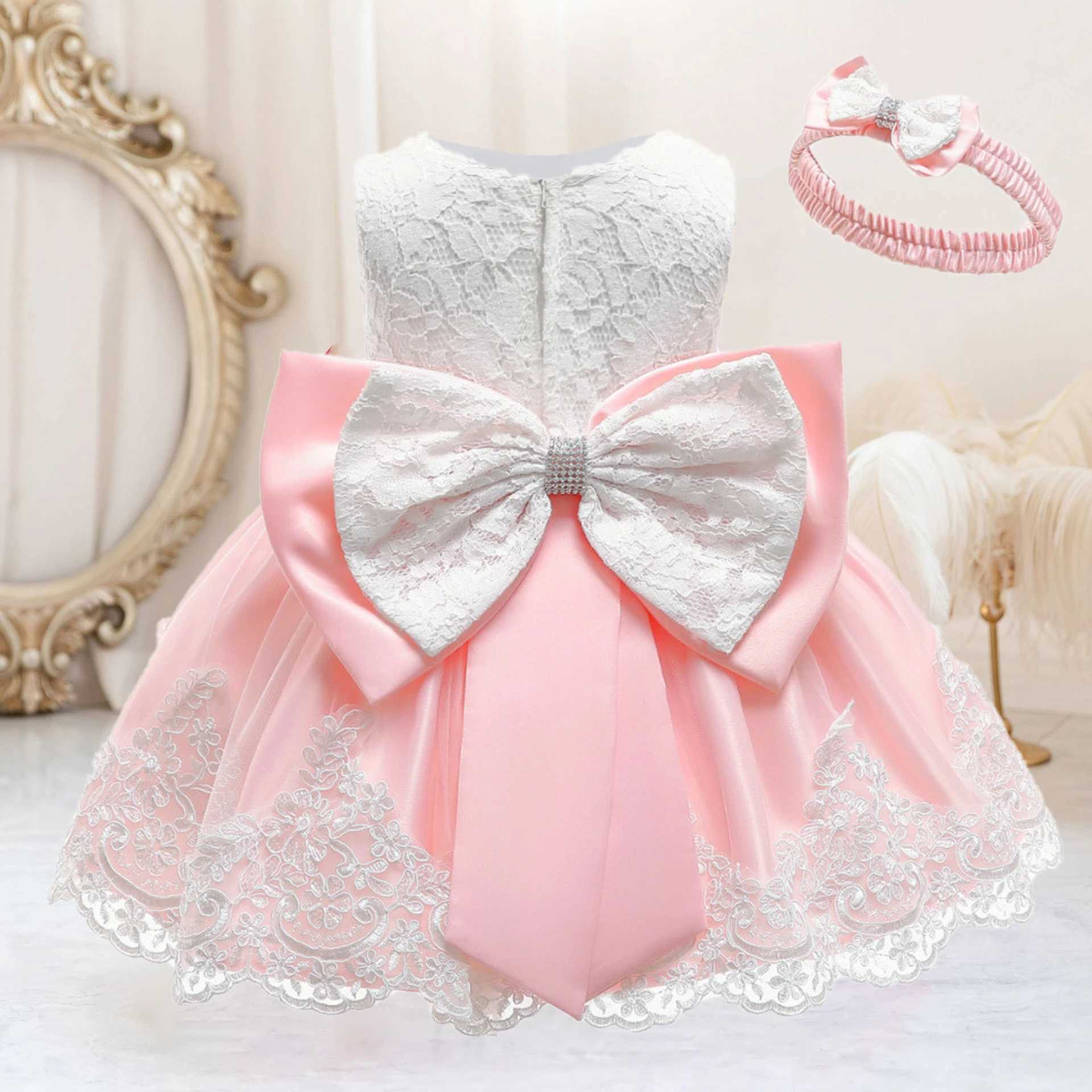 Big Bow Baby Girls Dress Newborn Baptist Princess Party Flower Dress Girl Dress Preschool First Birthday Christmas Childrens Clothing X250203