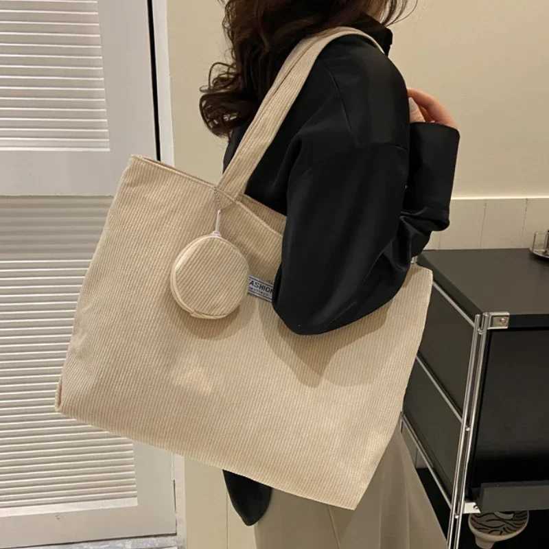 Women Corduroy Tote Handbag Zipper Vintage Tote Bag Foldable Shoulder Bag with Coin Bag Large Capacity Versatile HandbagsXJ250121