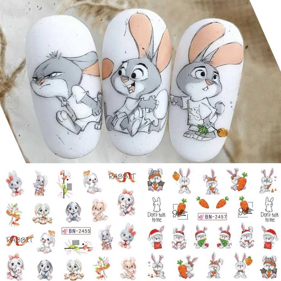 12pcs Easter Bunny Egg Sliders For Nails Rabbit Cartoon Design Flower Leaf Spring Decals Foils Accessories Watermark StickerXJ250120