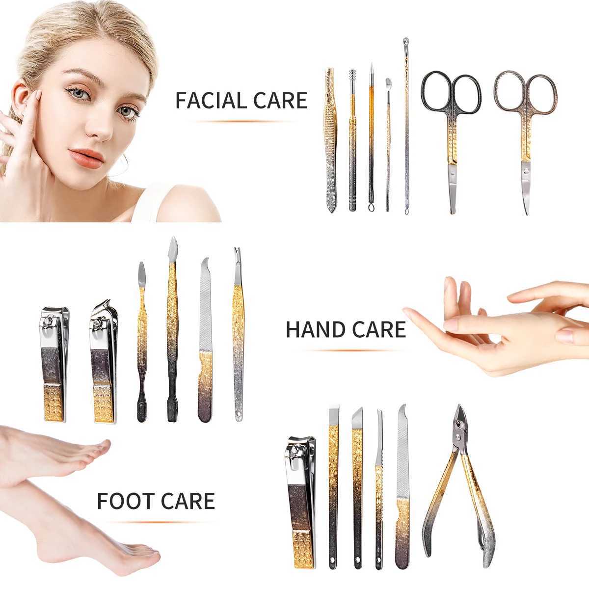 New Nail Cutter Set Stainless Steel Nail Clippers Set Gradient Black Gold Manicure Set Pedicure Scissors Makeup Beauty ToolXJ250121