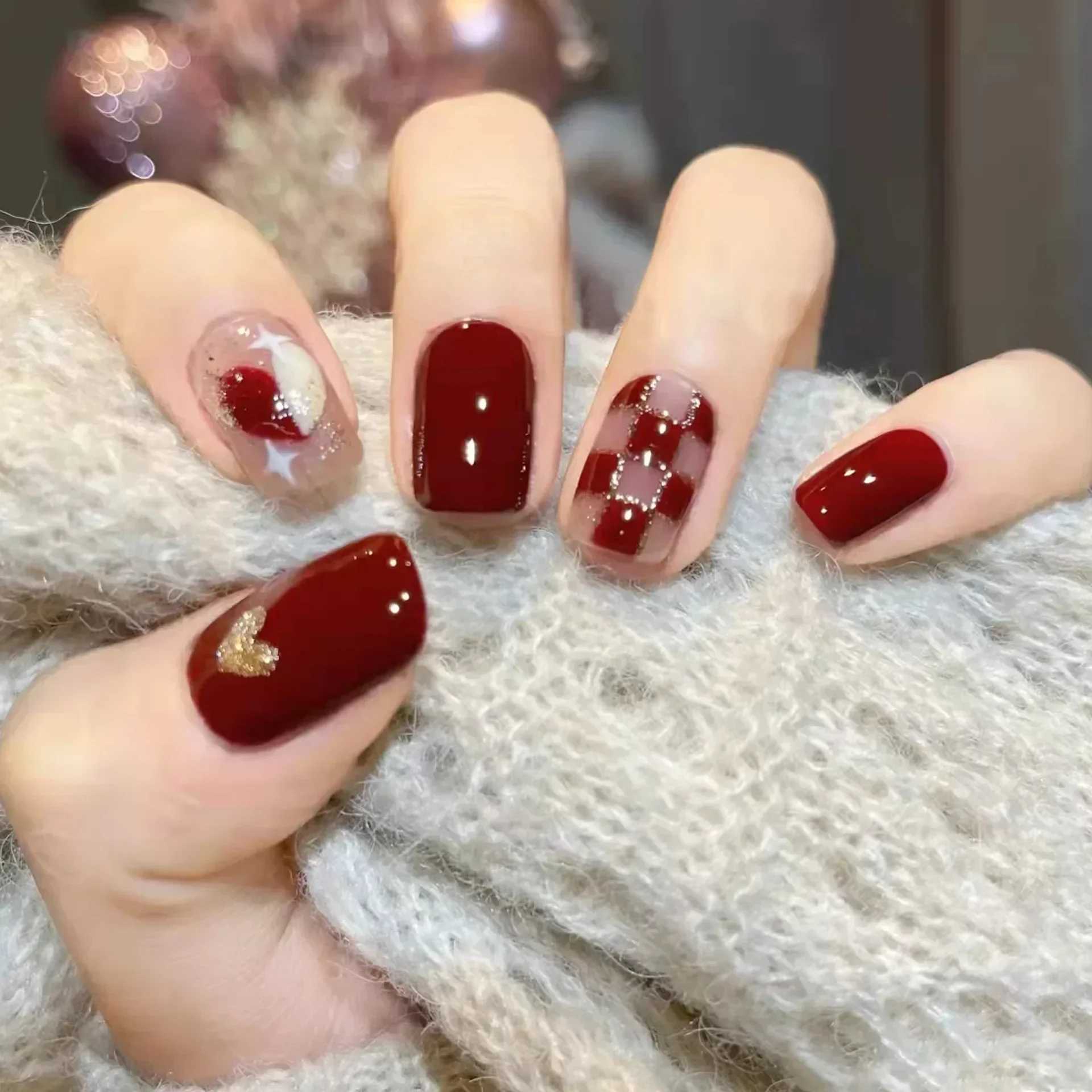 24 pieces of removable short pressure Y2k rhinestone fake nails ballet with glue sweet and cool girl artificial fake nail tipsW250120