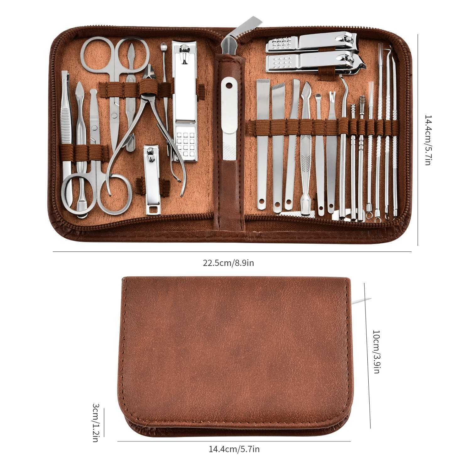 26 Piece Manicure Set Complete Stainless Steel Nail Clippers and Care Tools Set in Luxurious Leather Travel Case - Portable TrXJ250116