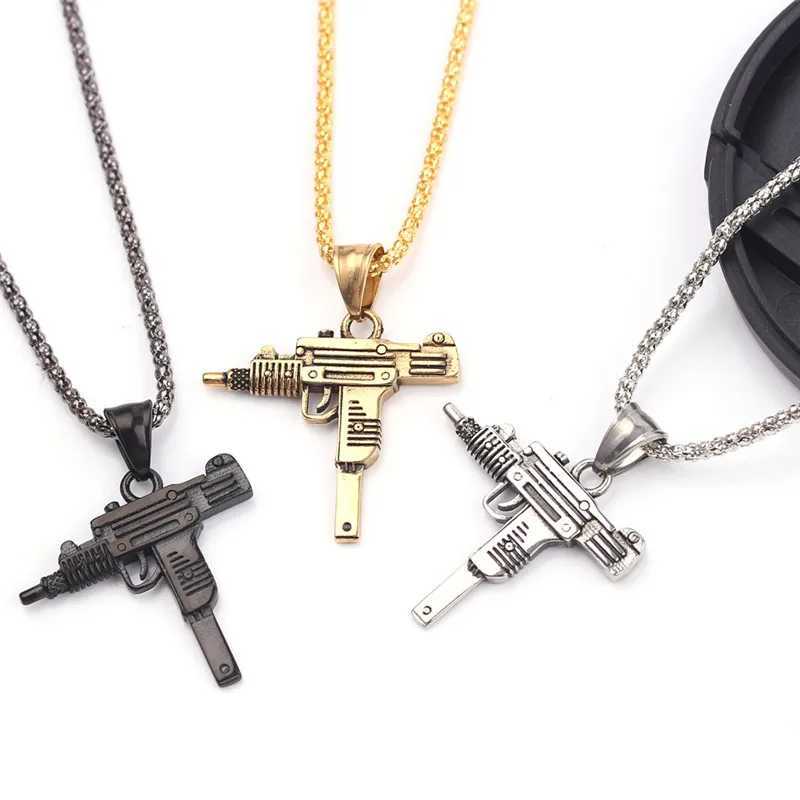 Personality Uzi Gun Shaped Pendant Necklace For Women Men Night Club Bar Party Accessory Gothic Male Punk Hip hop Chain JewelryXJ250121