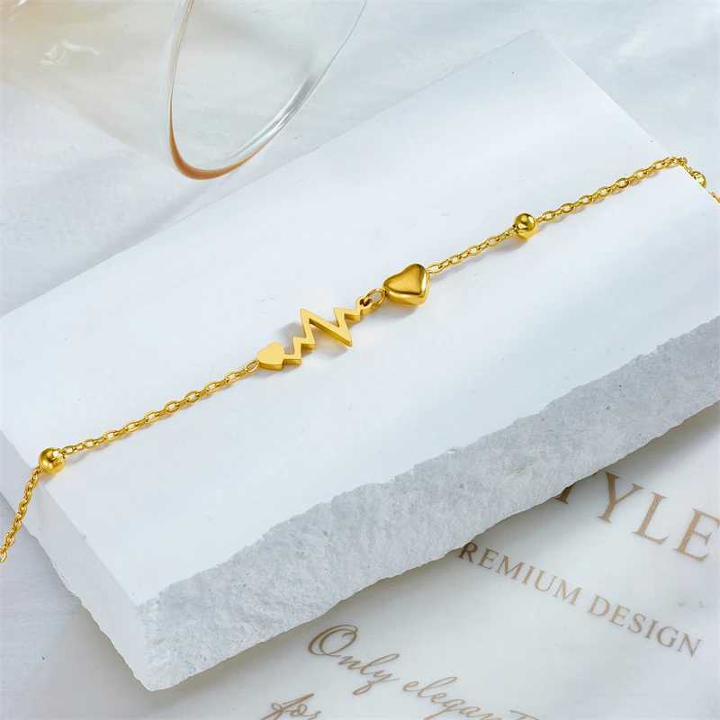DIEYURO 316L Stainl Steel Heart Electrocardiogram Anklets For Women Girl New Trend Leg Chain Non-fading Jewelry Gift PartyXJ250121