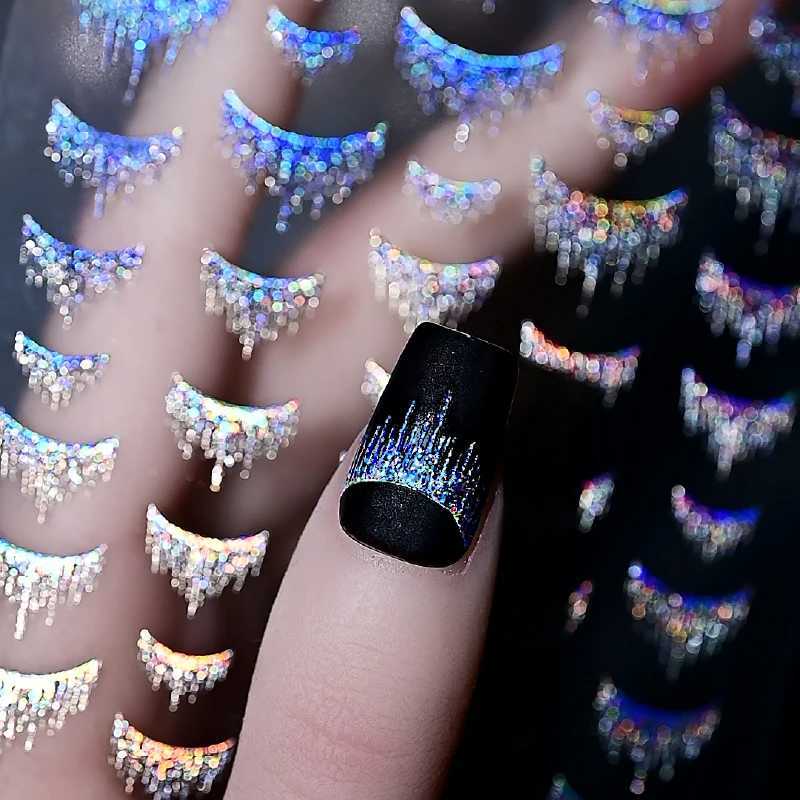 Foil stamping aurora burst french gradient nail stickers crown nail appliqus waterfall tassels nail art decorationsXJ250120