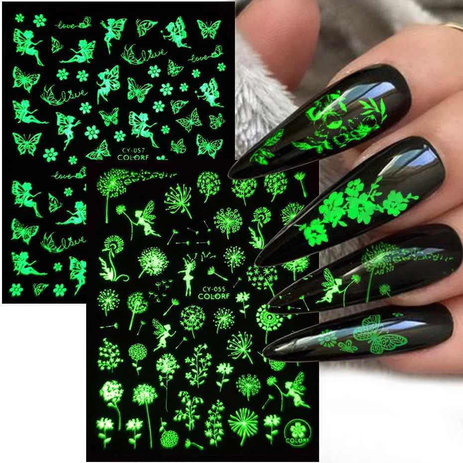 3D Luminous Nail Stickers In The Dark Glow Butterfly Flower Leaf Angel Slider For Nail Decals Manicure Accessories SLCY055-063XJ250120