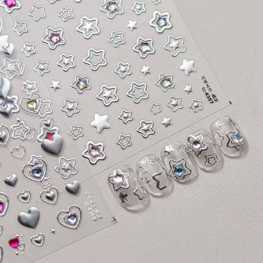 1 piece 5D color crystal star nail stickers high quality love shiny silver hollow smear rainbow flower jelly design nail stickerXJ250120