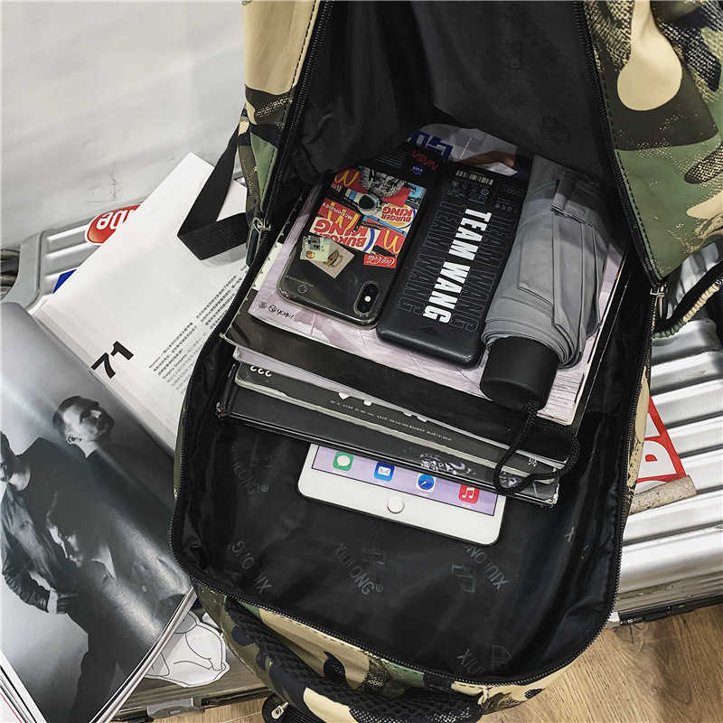 New Camouflage Backpack Trendy Cool Student Backpack Large Capacity Nylon Couple Campus Backpack
