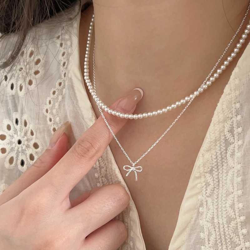 925 Sterling Silver Cute Bowknot Pendant Necklace For Women Girl Charm Chain Fashion Jewelry AccoriesXJ250114