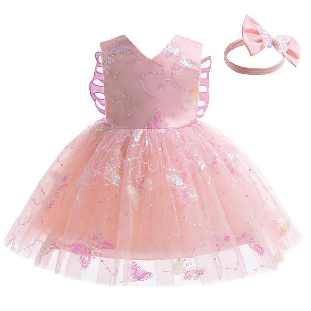 LZH Beading Princess Dress Fashion Kids Girls Sequined Butterfly Wing Dress+Headband 2PCS Newborn Baby Birthday Gown 0-5 Years X250203