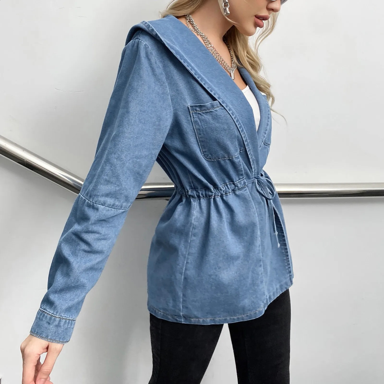 Hooded Denim Outerwear WomenS Spring Autumn Casual Jacket Boyfriend Jean LongSleeve Stylish Coats 250120wtt