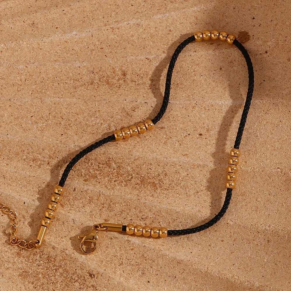 Black Rope 25 Steel Ball Anklet 316L Stainl Steel Jewelry Hypoallergenic 18K Gold Plated Women Bracelet on the LegXJ250121