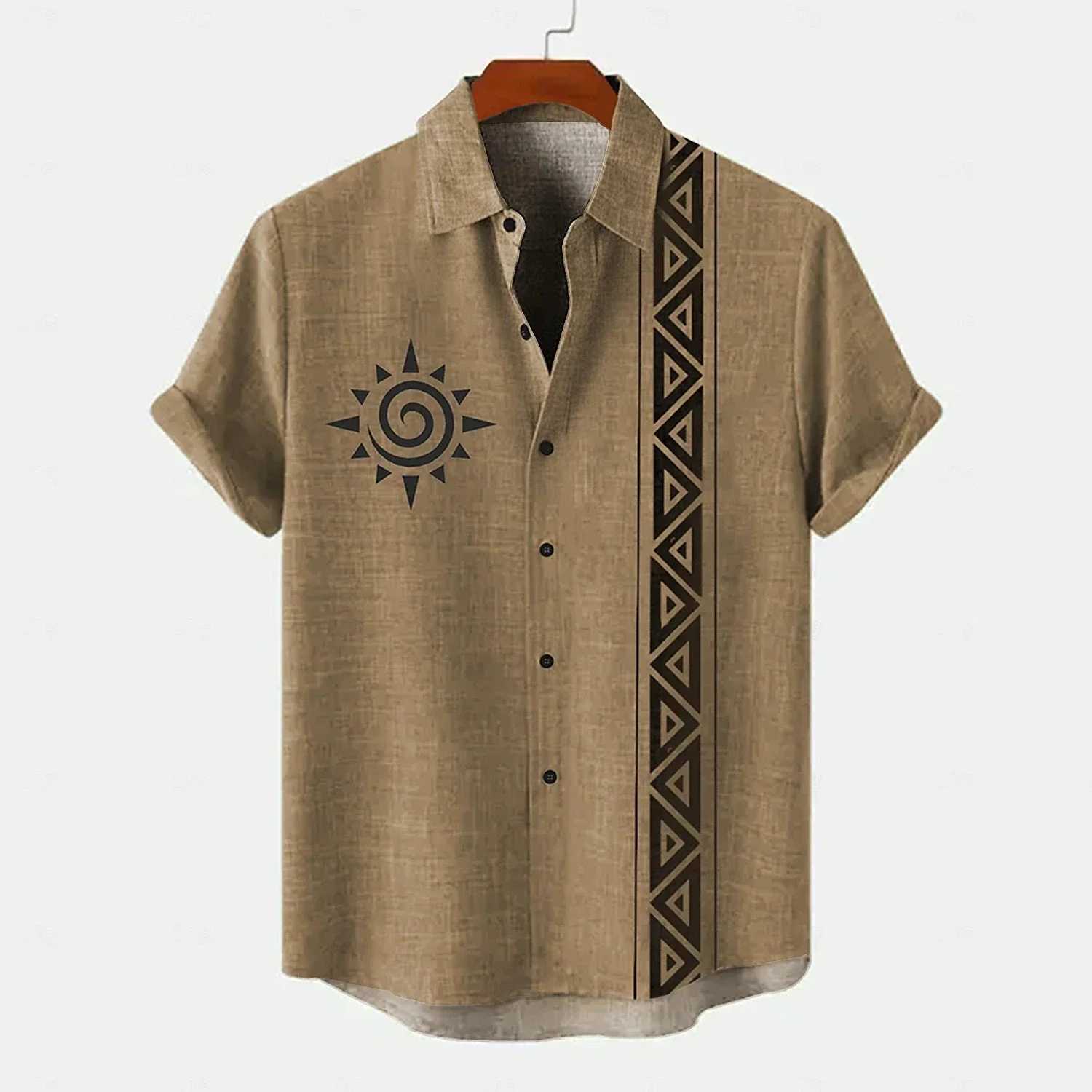 Vintage Mens Shirt Ethnic Pattern Printed Short Sleeve Lapel Shirt Summer Fashion Casual Street Mens Lapel Top Large Size ComfXJ250121