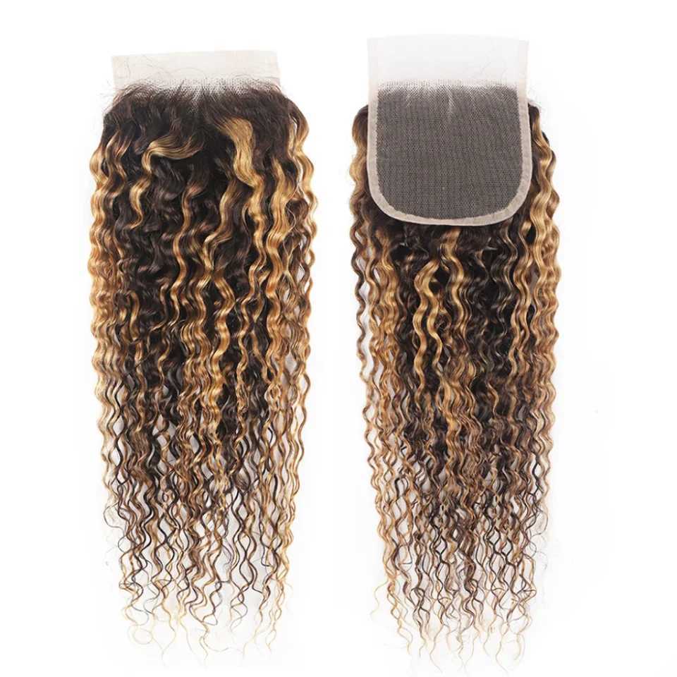 Highlight 4*4 Lace Clos P4/27 Straight Body Wave Deep Wave Jerry Curly 4x4 Transparent Clo Brown Blonde Human hairXJ250120
