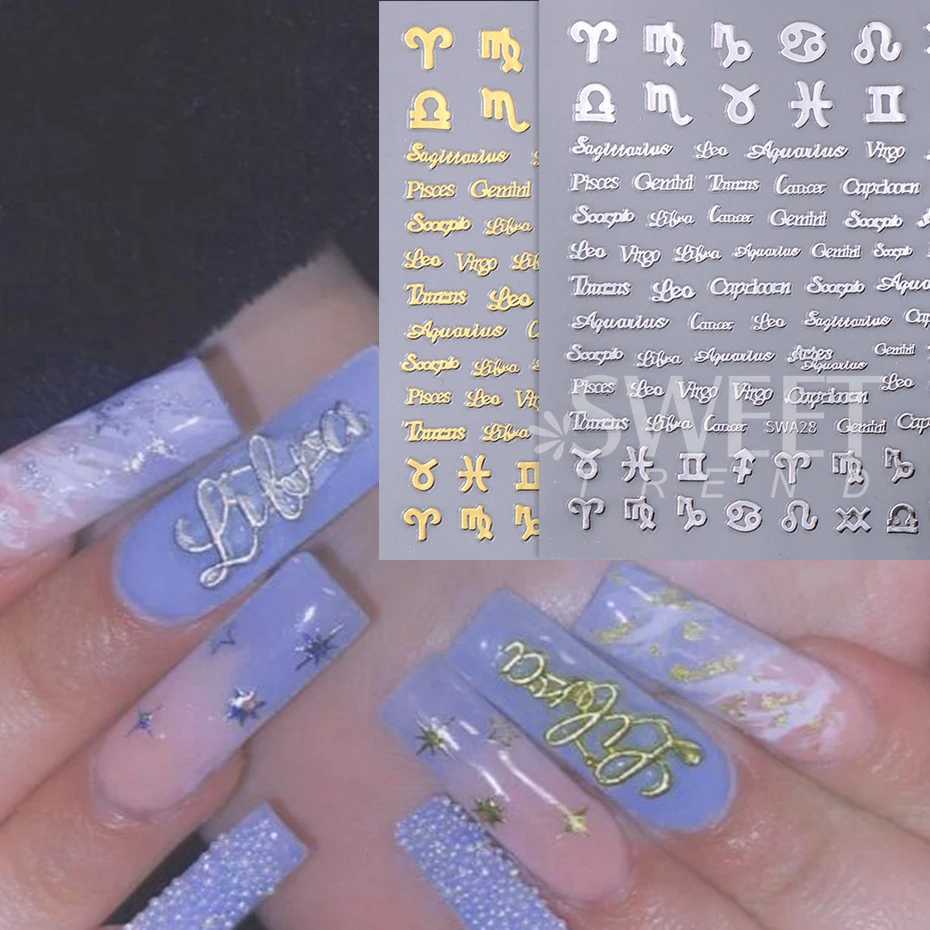 3pcs/set Zodiac Alphabet Symbol Nail Art Stickers Gold Constellation Words Twelve Constellation Nail Decals Manicure DecorationXJ250120