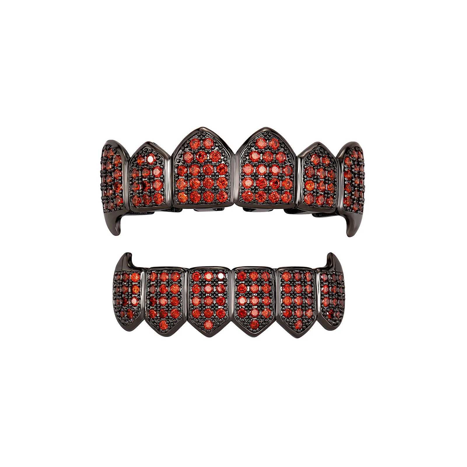 RACHELZ Gothic Style Black Red Zircon Teeth Grillz Fangs Y2k Punk CZ Stone Tooth Caps For Women Men Jewelry Halloween CosplayXJ250114