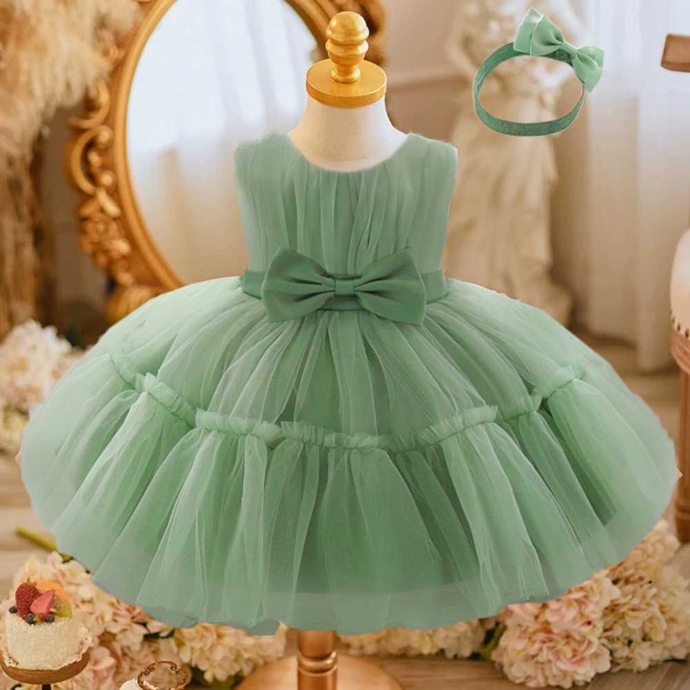 Baby pleated girl princess dress baby white 1st birthday Baptist dress toddler bow party wedding ball dress baby costume X250203