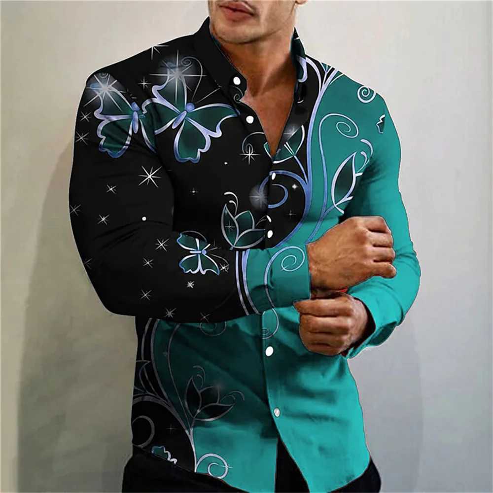 2024 Mens Long Sleeve Shirt Butterfly 3D Printed Shirt Autumn Oversized Casual Cardigan Shirt Prom Party Fashion Unisex ShirtXJ250121