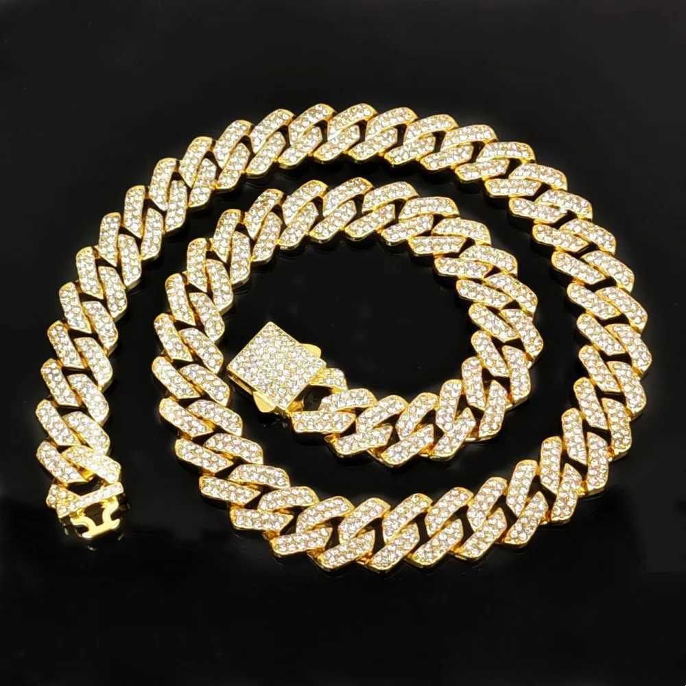 HipHop Men Women 14MM Prong Cuban Link Chain Necklace Bling Iced Out 2 Row Rhinestone Paved Miami Rhombus Cuban Bracelet JewelryXJ250121