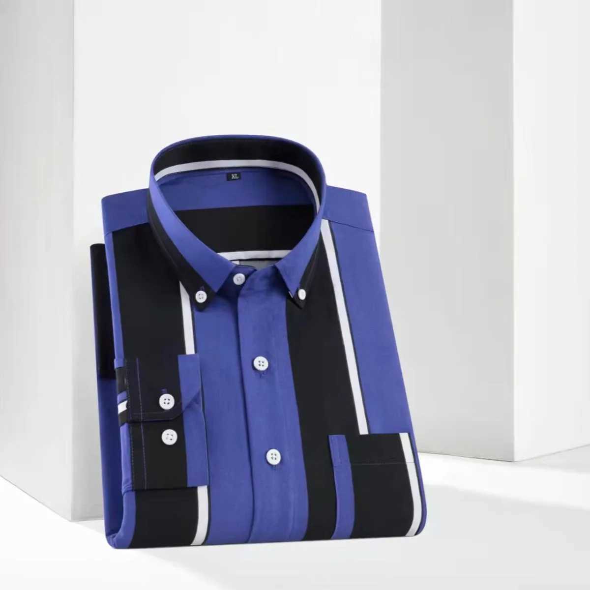 Men Printed Shirt Spring and Autumn Long-sleeved Pocket Stripes Shirt Slim Man Fashion Korean All Matching Casual UndershirtXJ250121