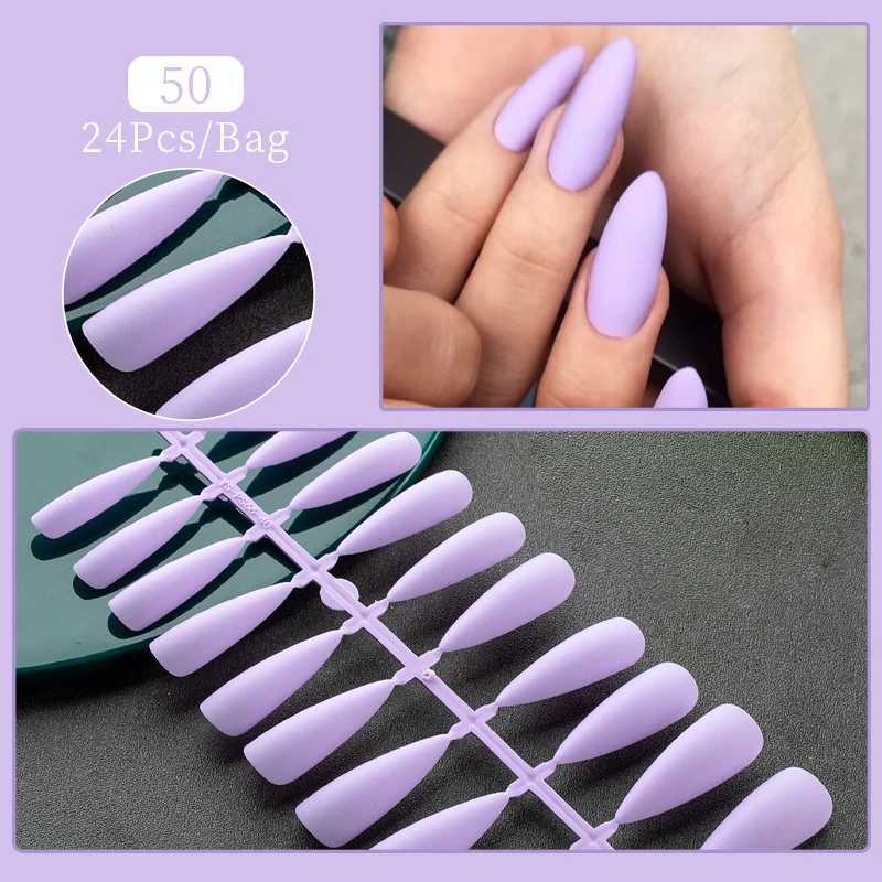 24 tips/setting fake nail tip press nail design wearable full cover almond coffin nail art frosted tip for nail extension toolW250120