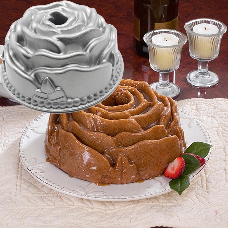 Baking mold Cake Mold Silver Rose Heart Pumpkin Cast Aluminium Hollow Cake Mold Double Sided Non Stick Baking Tray Mold