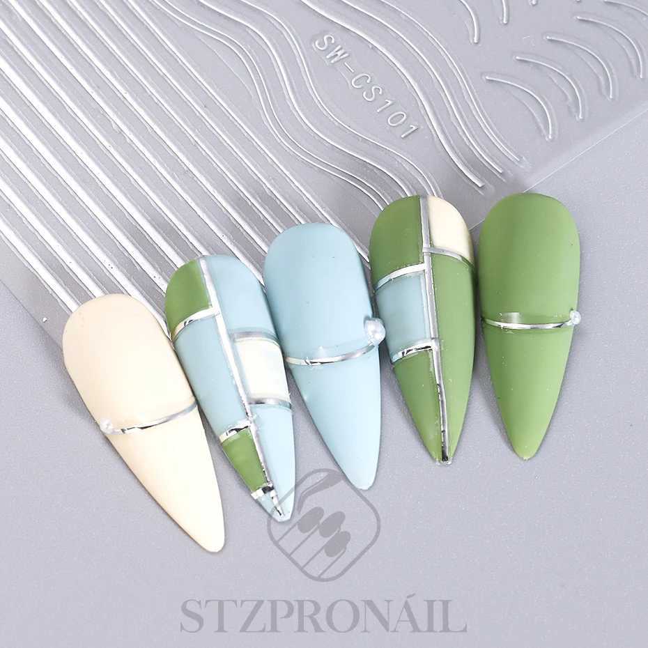 3D Gold Silver Lines Nail Sticker French Abstract Waved Stripe Slider Butterfly Heart Decals Nail Art Nails Accessories ToolsXJ250120
