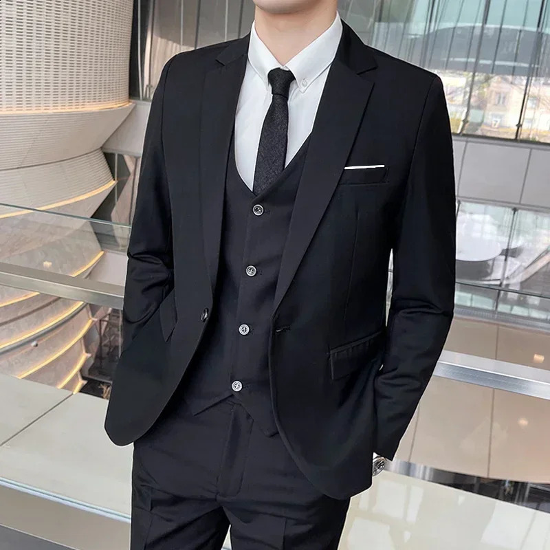 Boutique Solid Color Mens Casual Office Business Suit Three and Two Piece Set Groom Wedding Dress Blazer Waistcoat Trousers 250121