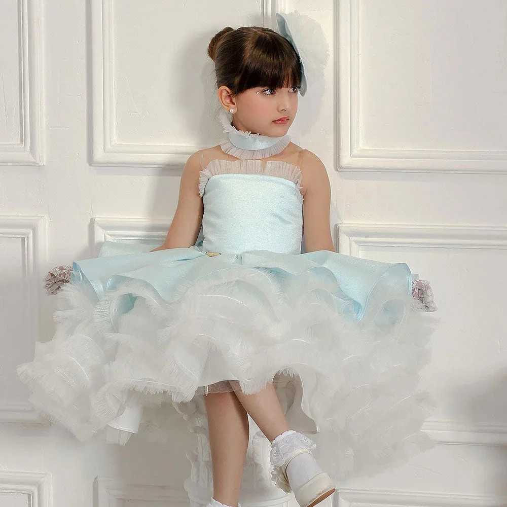 High Neck Sleeveless Pleat Formal A Line Flower Girl Dresses Mini Length Backless Elegant Classic Short Ball Communion Gown X250203