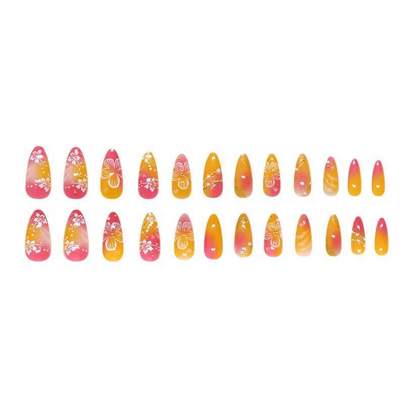 24pcs White Fake Nail Tips Ins Yellow Pink B False Nails Wearable Full Cover European Almond Shaped Press on NailsW250120