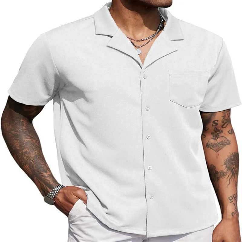 Mens casual fashion wrinkle-free untucked Cuban shirt business casual button-down shirt short sleeve shirtXJ250121