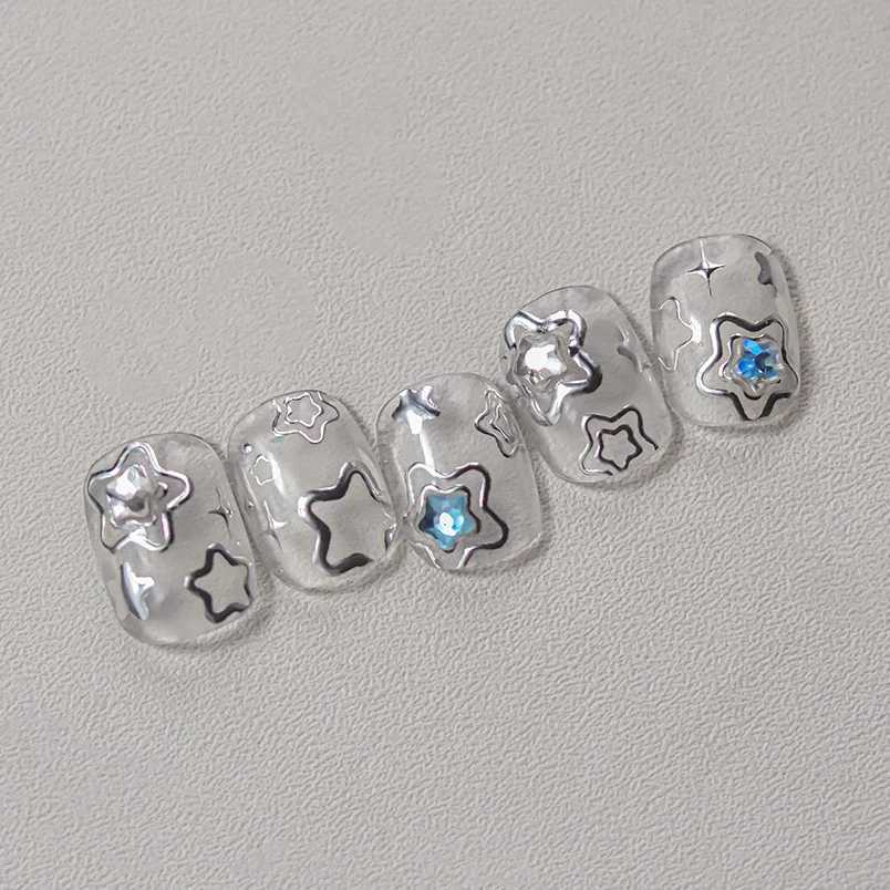 Colored Crystal Star Love Heart Shiny Silver Hollowed Smudging Rainbow Flower Jelly Embossed Nail Art Stickers Manicure DecalsXJ250120