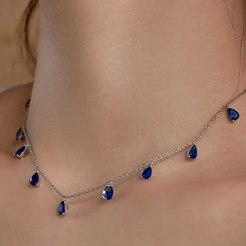 Real S925 Silver Droplet Necklace Women Diamond 9 Charm Pendant Necklace Luxury Jewelry Shiny 5A Zircon Girl Gift Female PartyXJ250114