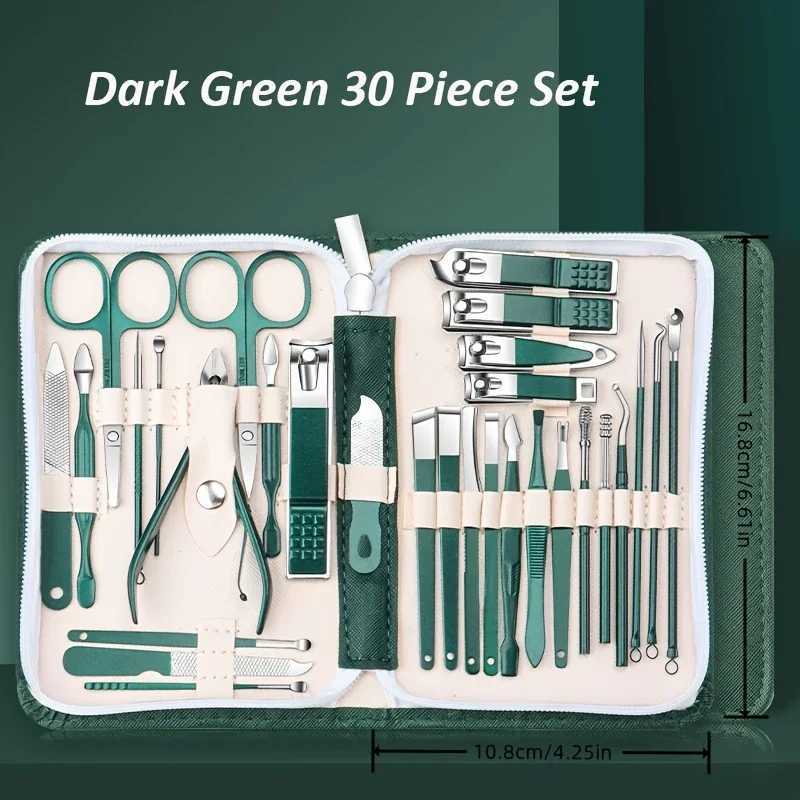 Professional Stainless Steel Nail Clipper Set Green Nail Tools Manicure Pedicure Set of 30pcs Travel Grooming KitXJ250116