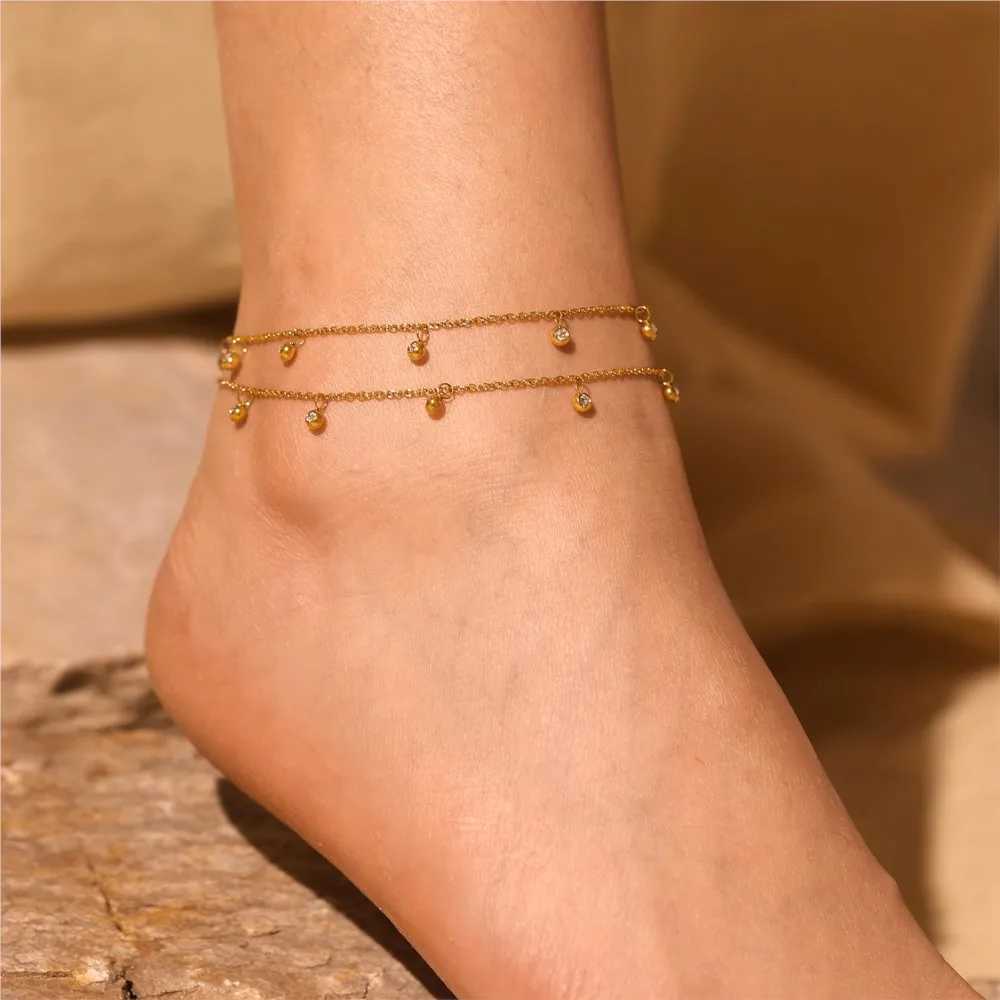 Womens Chain Anklet In Stainl Steel With Multi Zircon Charms 18k Gold Plated Adjustable Foot Chains Ankle Bracelet For WomenXJ250121