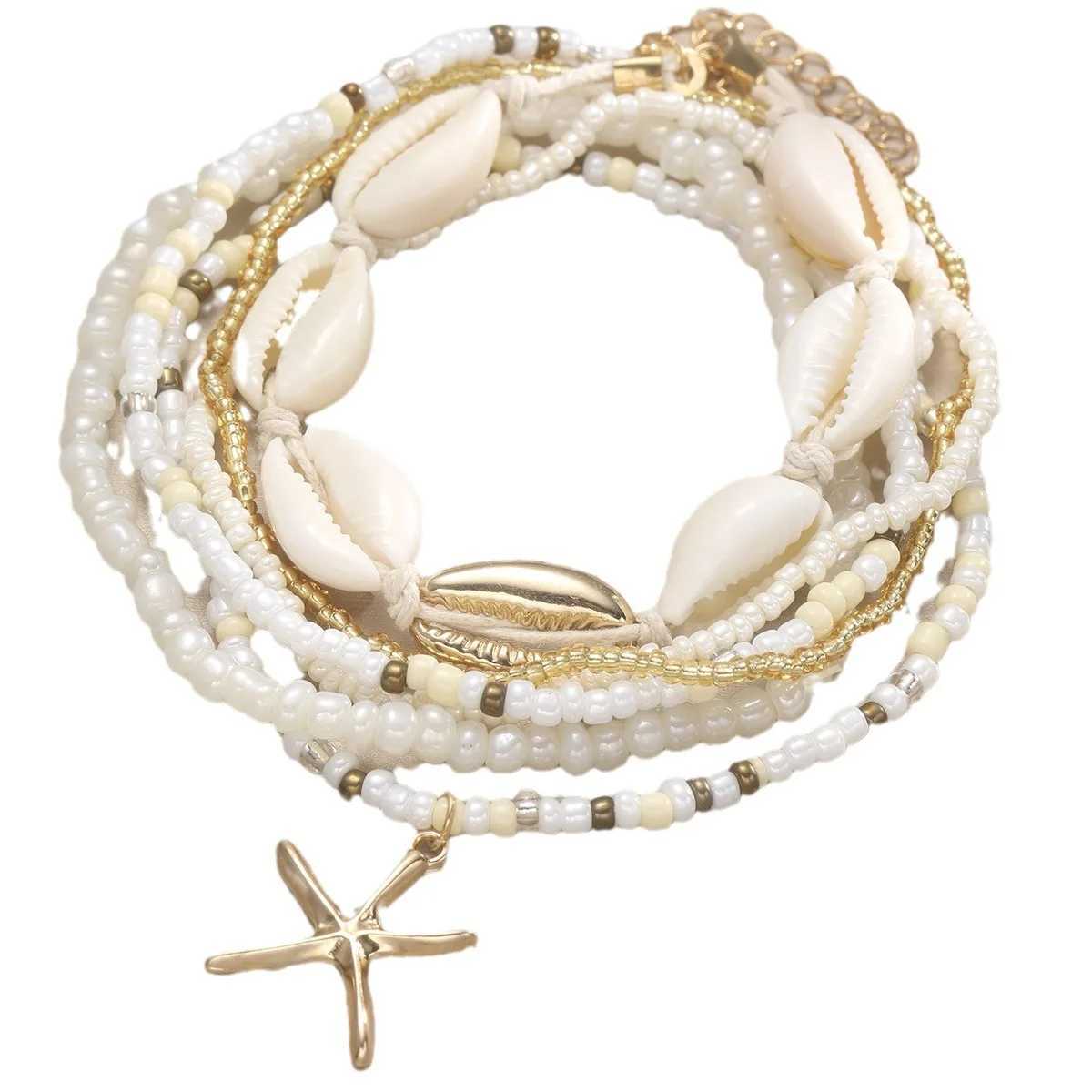 7Pcs Bohemia Multilayer Bead Conch Shell Anklet Set Women Starfish Pendant Anklets Summer San Beach Ankle Chain On Leg JewelryXJ250121