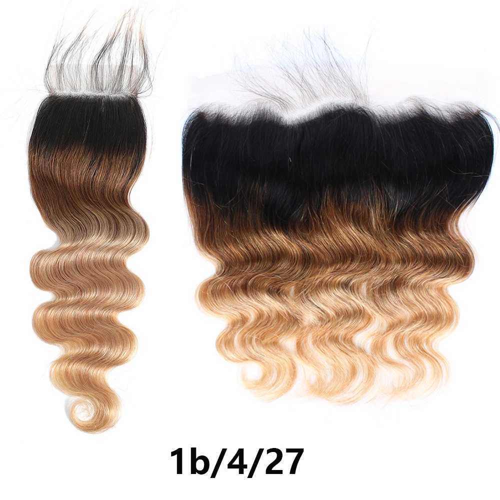 4x4 Lace Clo Human Hair Brazilian Body Wave 13x4 Transparent Lace Frontal Clo Ombre Colored 1B/27 Remy HairXJ250120