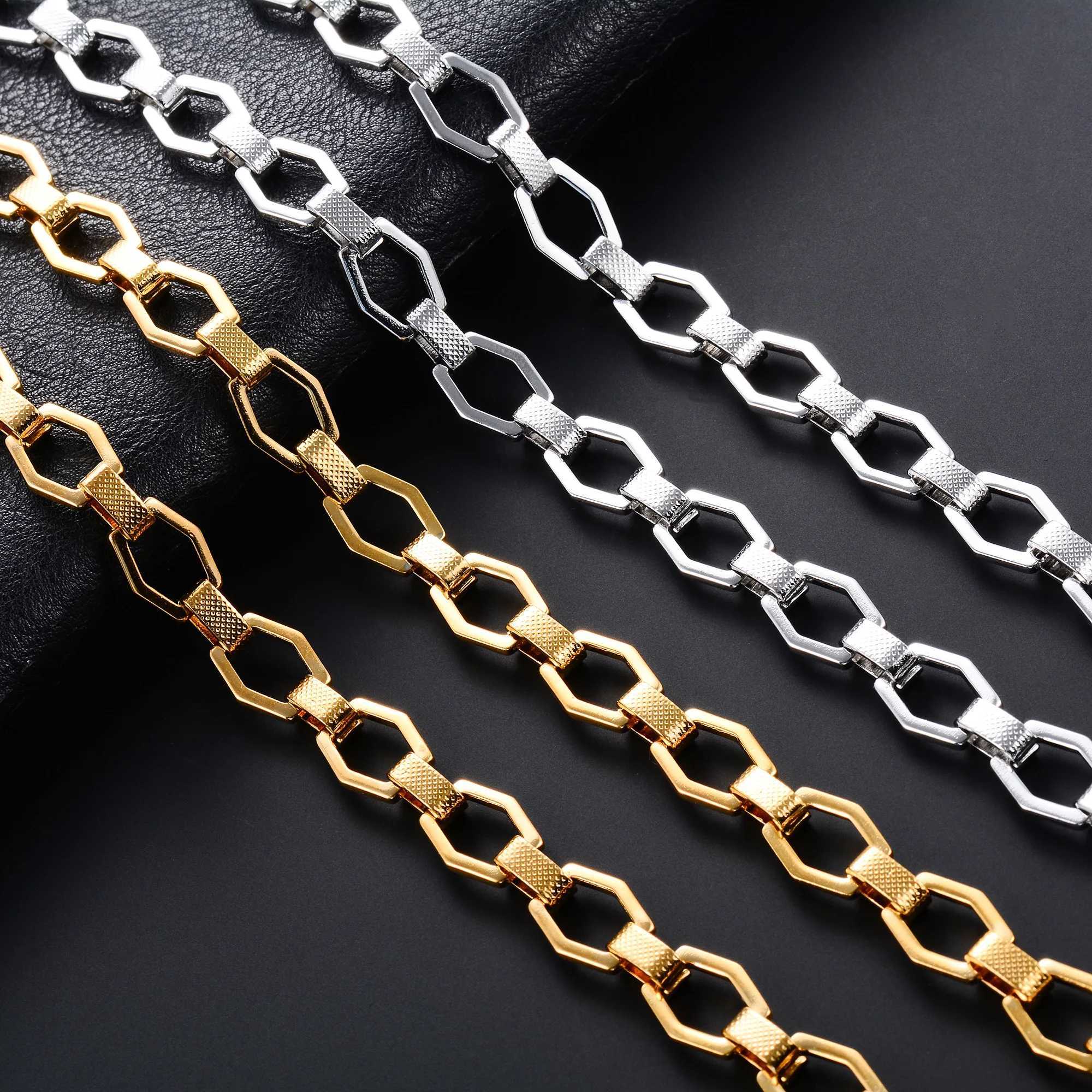 9mm Stainless Steel Link Hexagon Neck Chain Necklace for Women Men Handmade Geometric Chunky Choker Punk Rock Boy Metal JewelryXJ250121