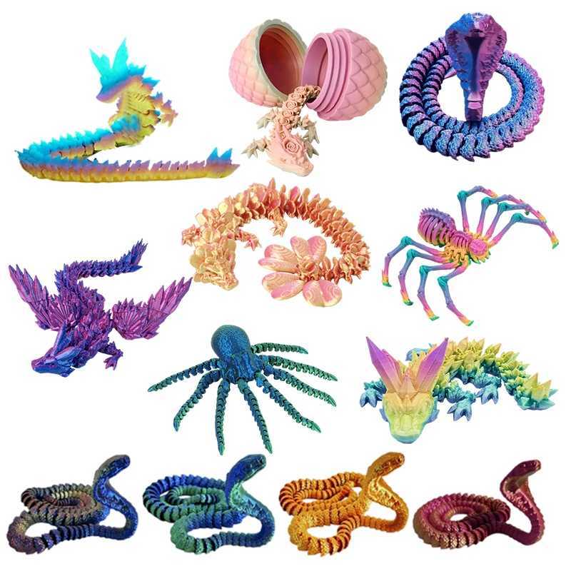 3D Printed Dragon Flexible Movable Rotatable Articulated Dragons Ornaments Home Office Desktop Craft Ornament Free shipping