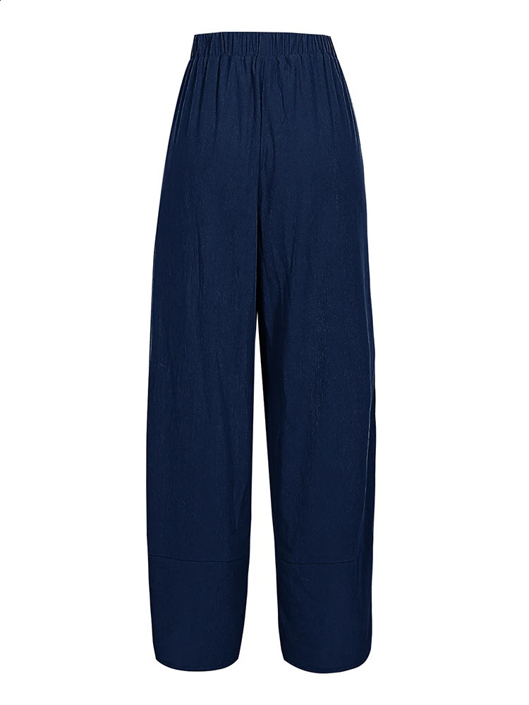 Plus Size 2024 Fall Womens Elastic Waist Wide Leg Pants Loose Casual Solid Color Nine Minute 250109